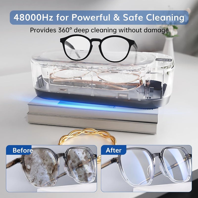 KUNPHY Upgraded Ultrasonic Jewelry Cleaner with 50ml Solution, 48KHZ, 12OZ Capacity, Ultrasonic Cleaner with 3 Digital Timer, Touch Control, Idea for Jewelry, Eyeglass, Rings, Diamond - Image 3